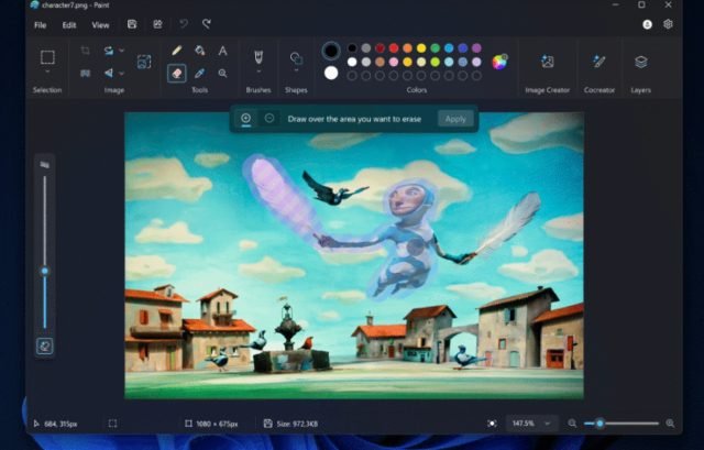 Microsoft Paint yapay zeka geliştirmeleri.