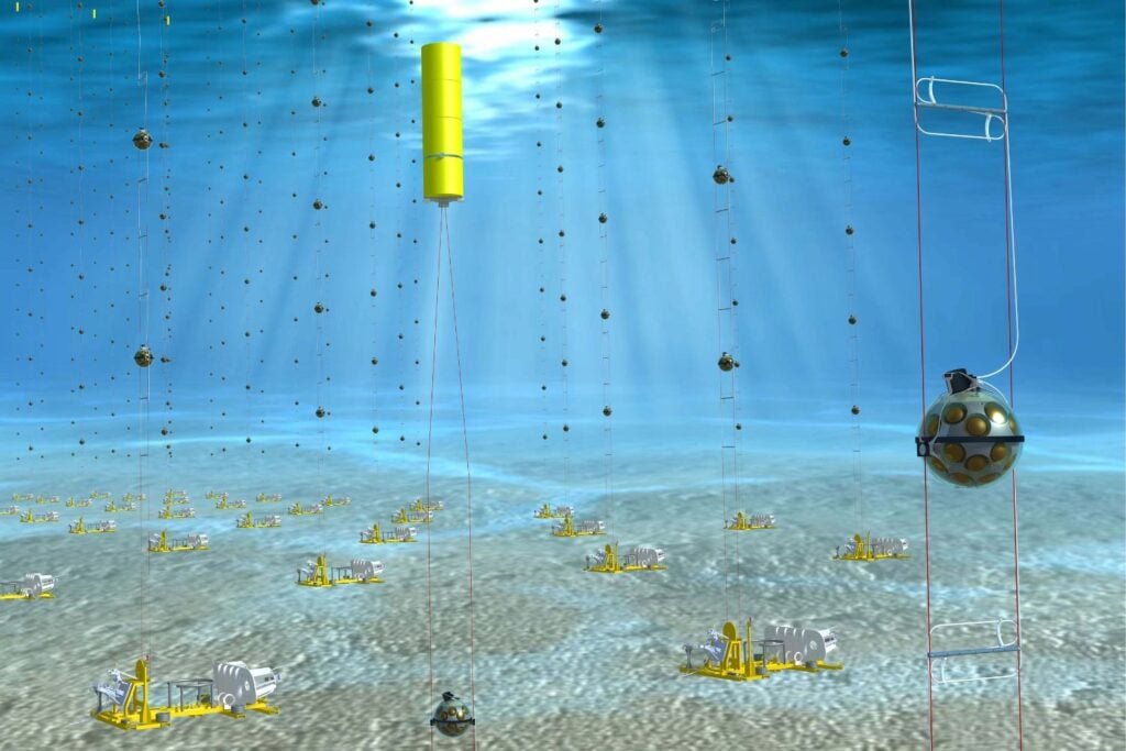 An artist's impression of the KM3NeT detector, highlighting one of the optical modules.