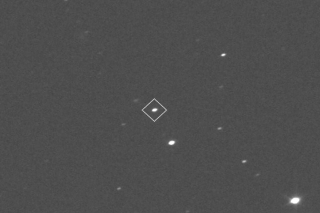 lucys-next-target-1024x683-1 NASA’s Lucy spacecraft’s first views of the asteroid Donaldjohanson. The asteroid is outlined with a square in the right image to guide the eye.