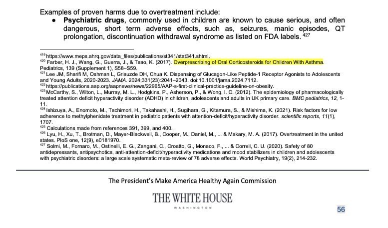 fake-study-steroids Screenshot showing citations in the MAHA Report, including a highlighted report that doesn't exist called "Overprescribing of Oral Corticosteroids for Children With Asthma"
