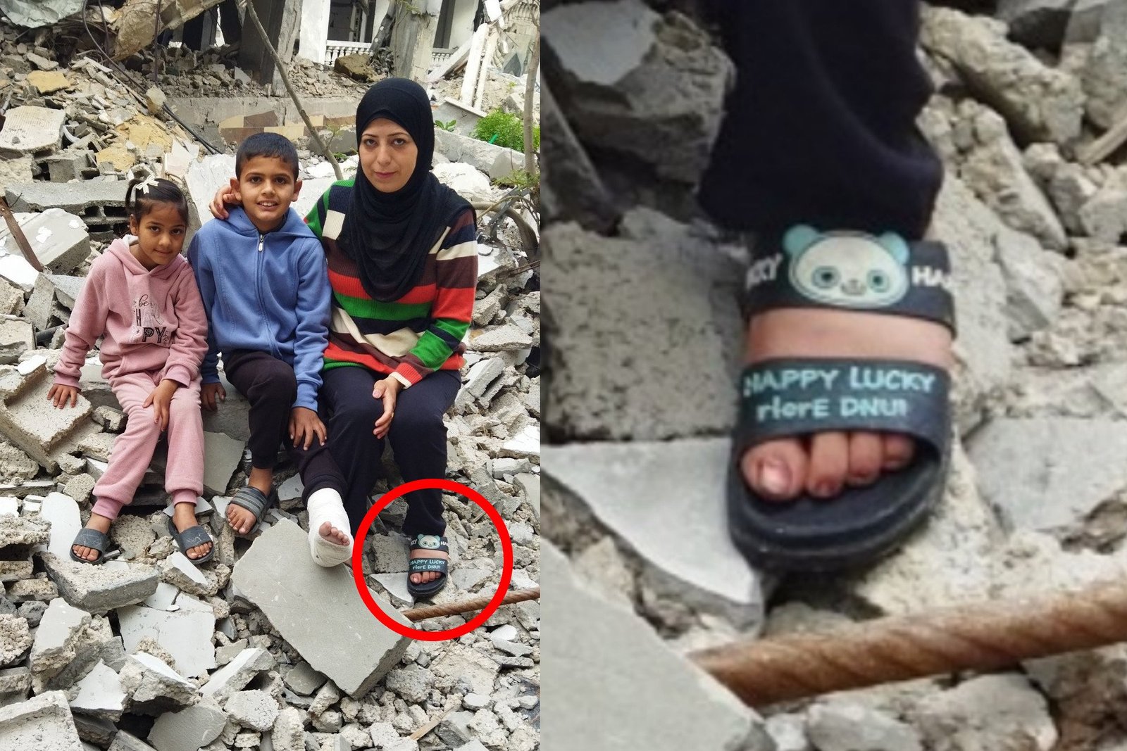 sandal-side-by-side-real Photo taken in Gaza with oddly worded sandals that made people think the image was AI generated.